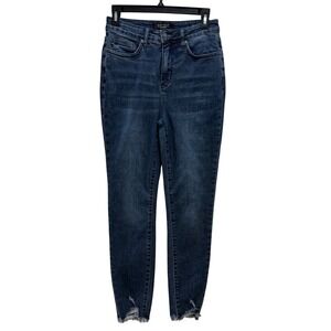 Judy Blue Womens Skinny Fit Jeans Size 5/27 High Rise Distressed Frayed Hem Blue
